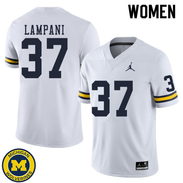 Women Michigan Wolverines #37 Jonathan Lampani White Alumni Jersey